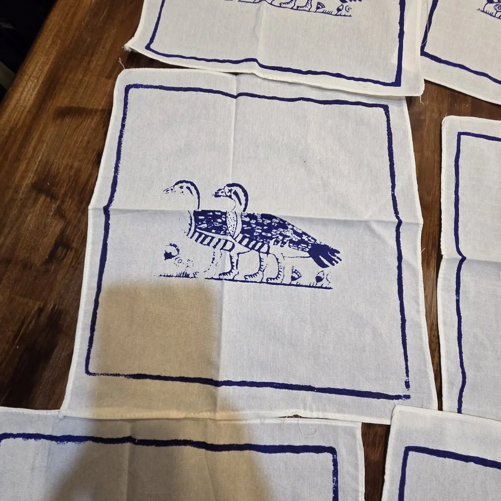 6 Vintage Printed Blue Loons/Ducks White 12” x 11”Napkins Cottege Core Costal